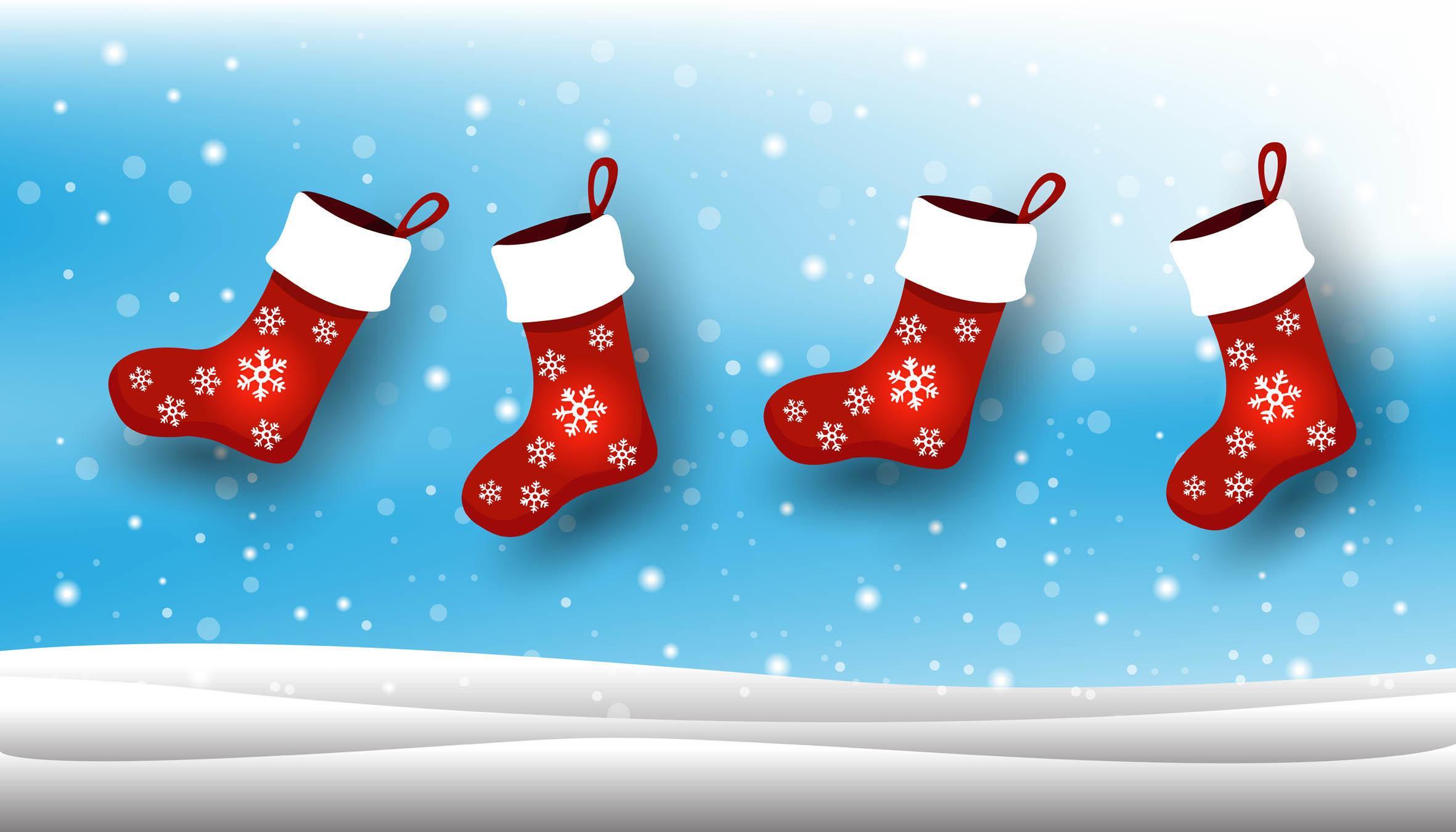 Christmas sock ,background with Christmas snow. 1631284 Vector Art at