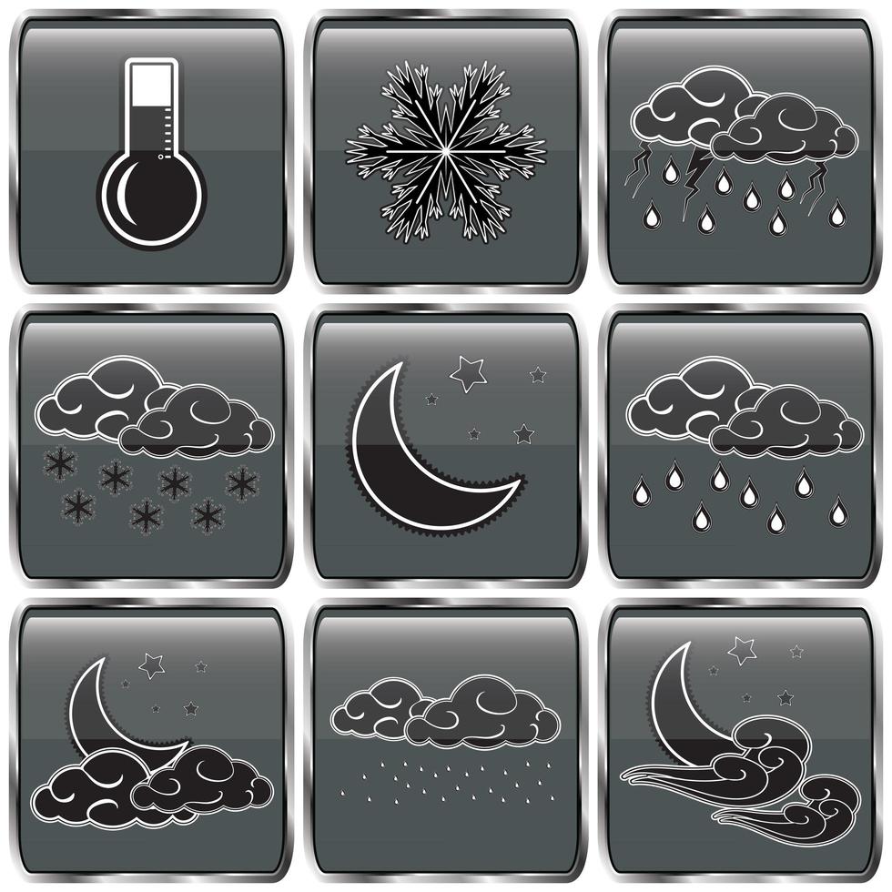 Night weather grey colour icons set vector