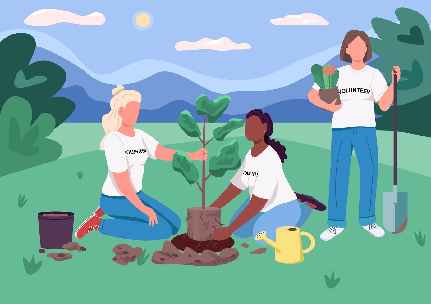 ecofeminismo plantando arbol vector