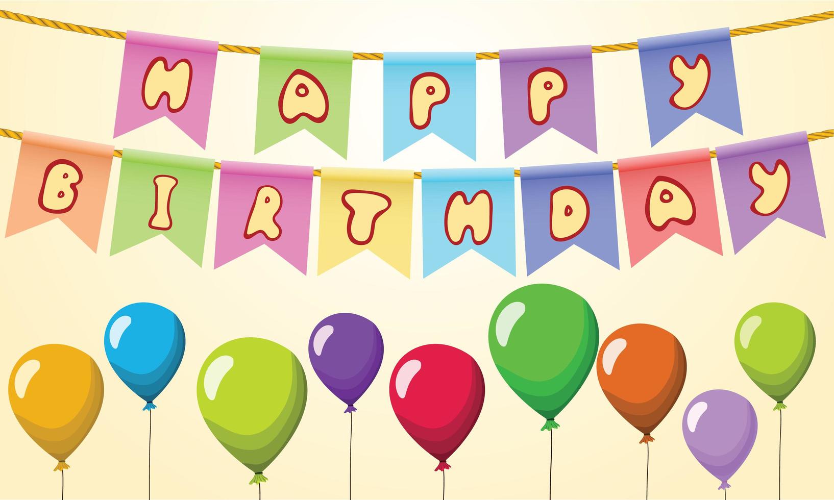 texto de feliz cumpleaños en cuerda con globos vector