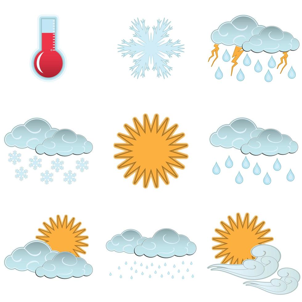 Day weather colour icons set isolated vector