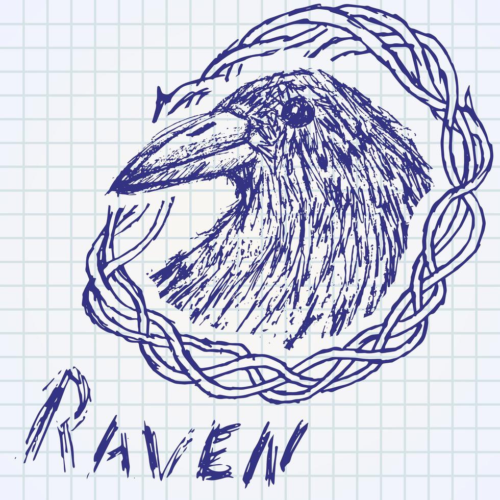 cuervo cuervo boceto dibujado a mano en endrino. vector