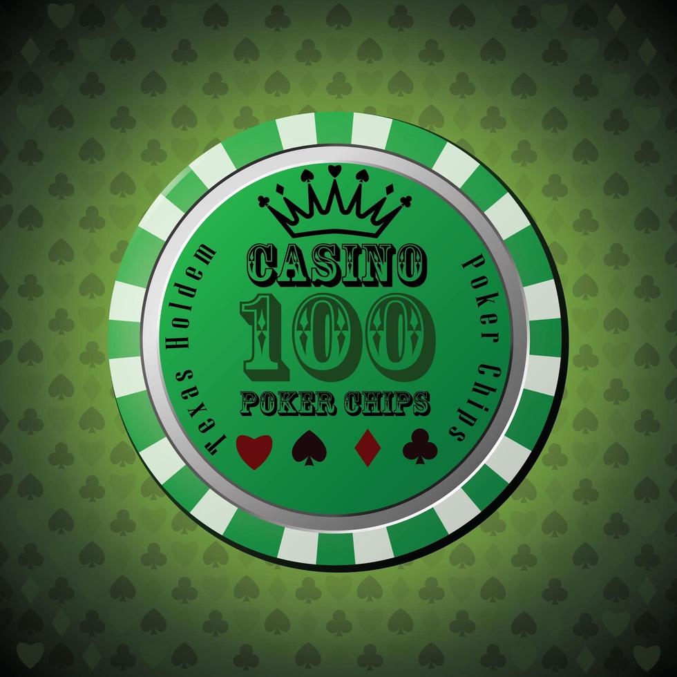 Poker chip 100 on green background vector