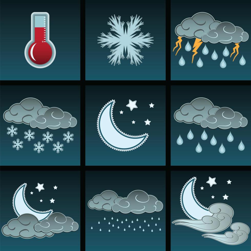 iconos de color del clima nocturno vector