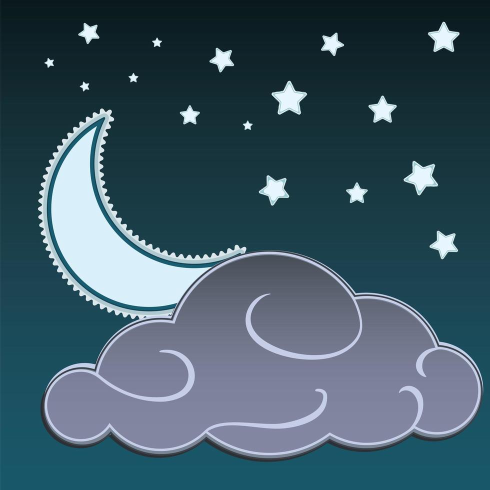 luna y estrellas en la noche y nubes vector