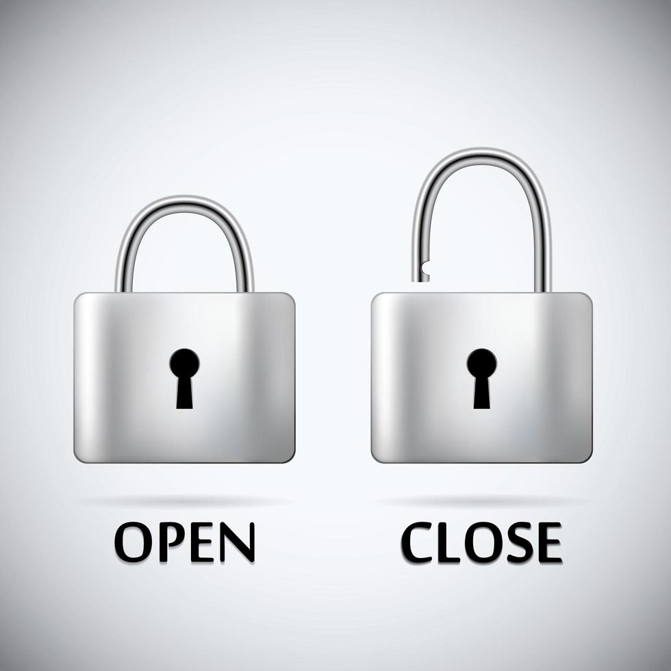 Locked and unlocked steel Padlock with text vector