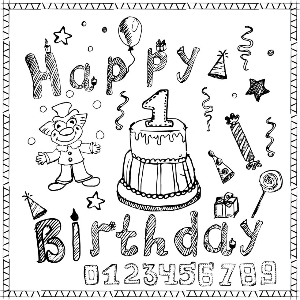 Birthday party elements colored hand drawn sketch vector