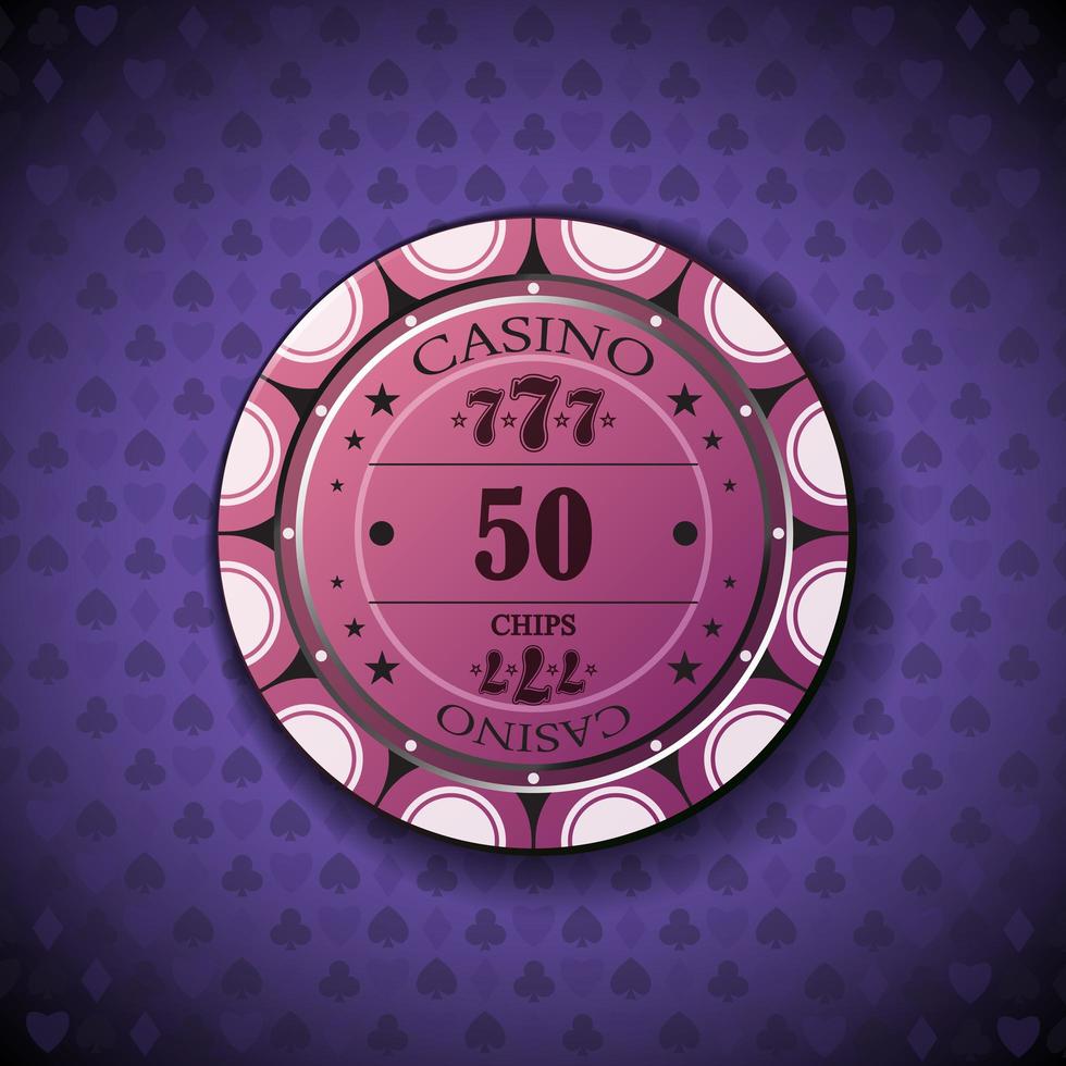 Poker chip nominal fifty, on card symbol background vector