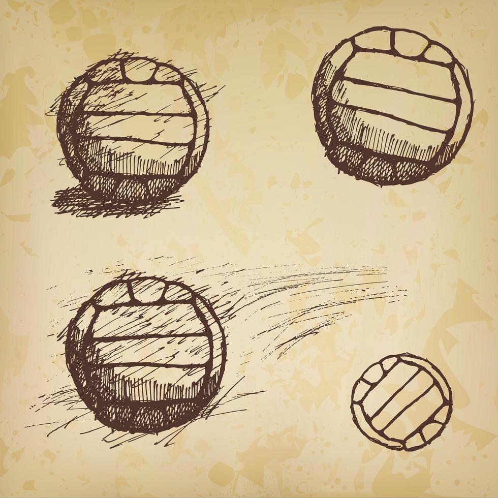 Volleyball ball sketch set on old paper vector