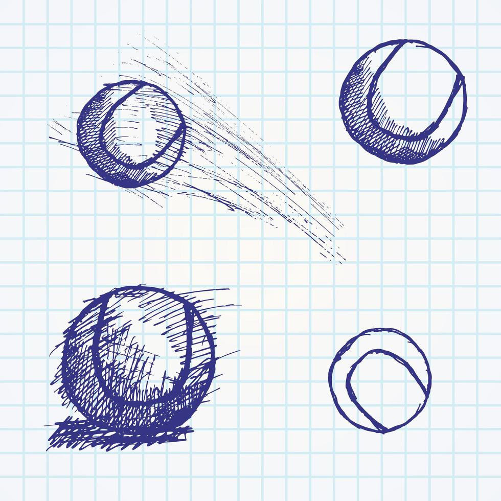 Boceto de pelota de tenis en cuaderno de papel vector