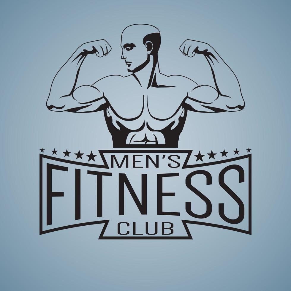 culturista de maqueta de logotipo de gimnasio de fitness mostrando bíceps delineados vector