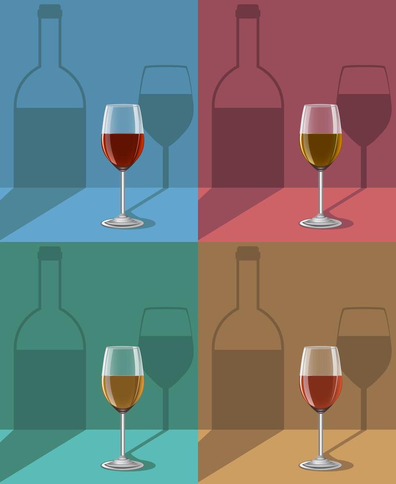 Glasses of wine on metal stand with shadows vector