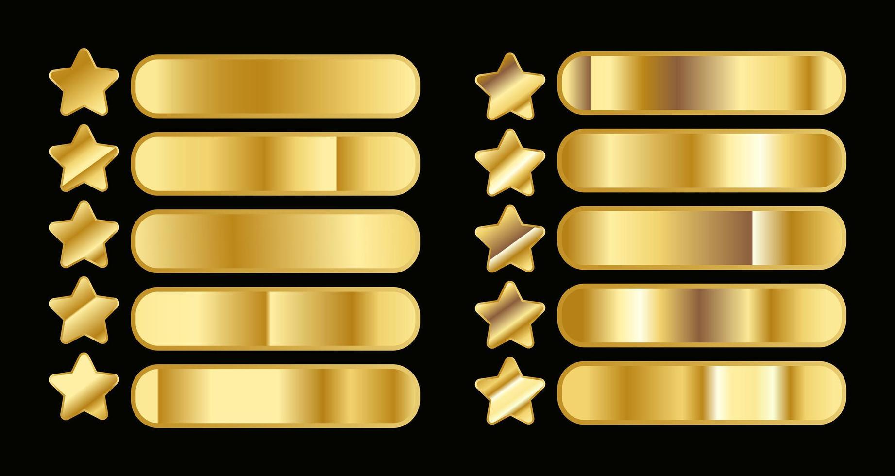 Yellow gold gradients  set and Golden stars vector