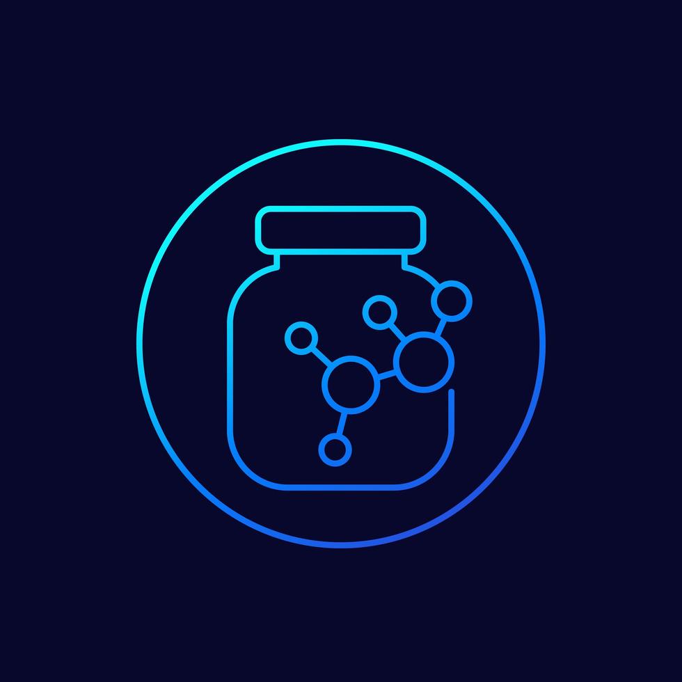 Botella de icono de línea de productos químicos en la oscuridad vector