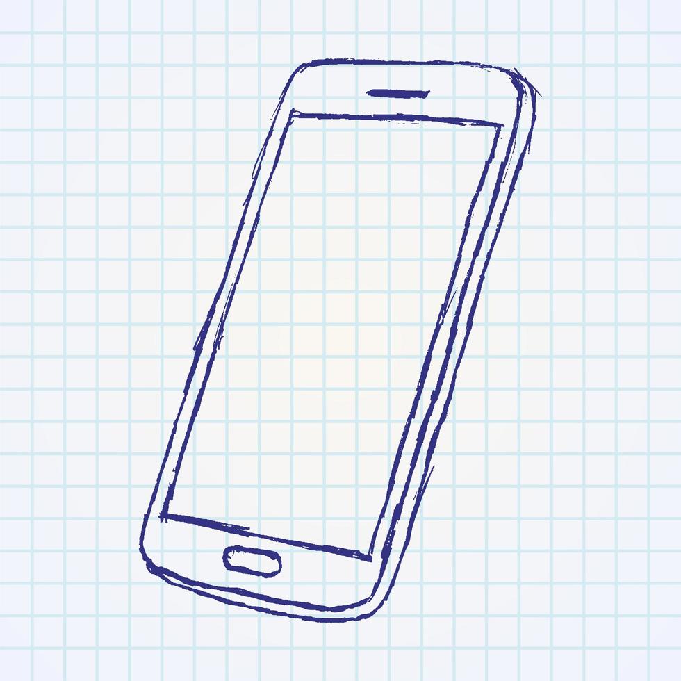 Hand drawn sketch of mobile phone outlined vector