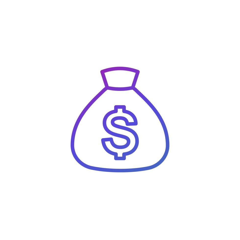 Money bag, income line icon on white vector