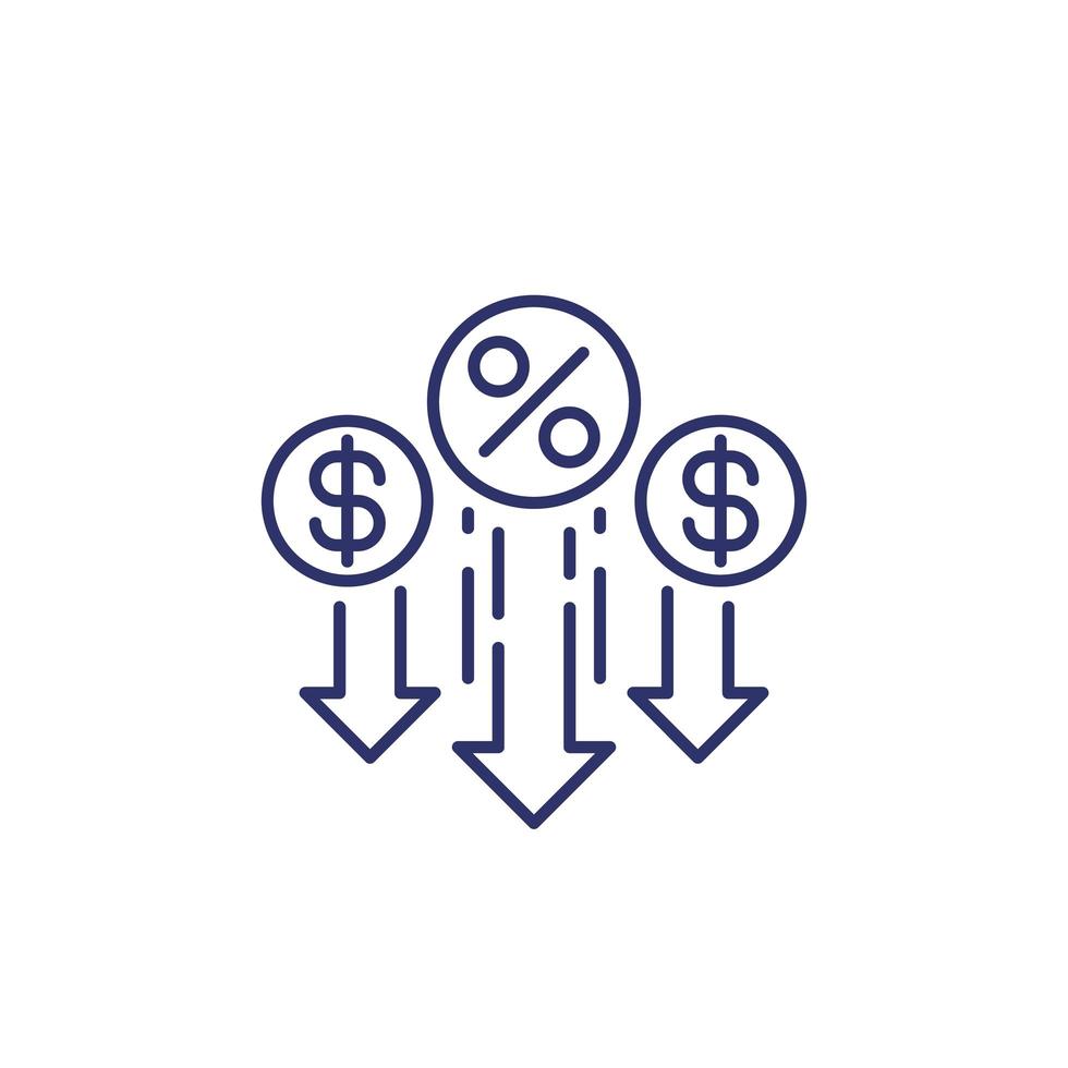 Percent down, decrease line icon vector