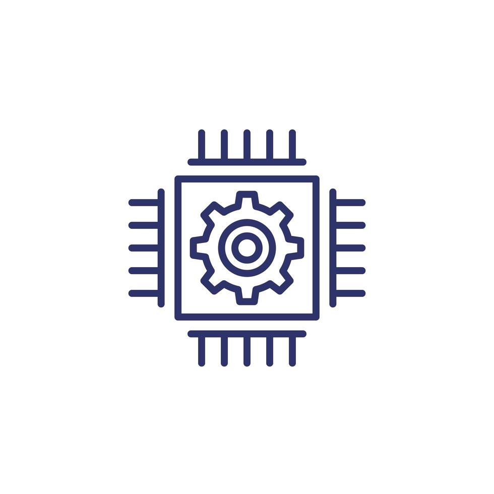 Chip, microchip line icon with gear vector