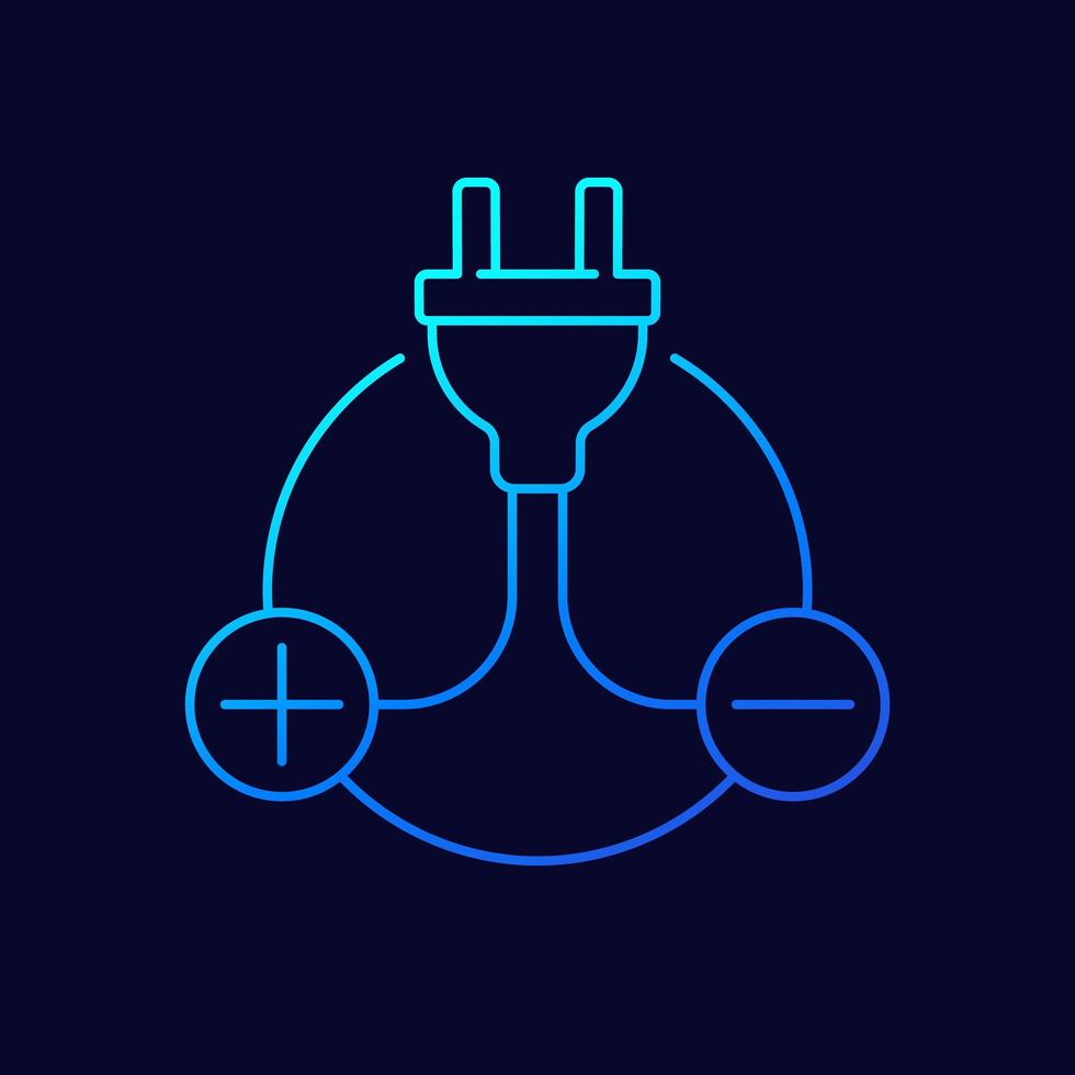 Electric plug and plus, minus signs, line icon vector