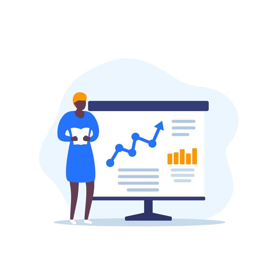 Presentation with business data and a woman vector