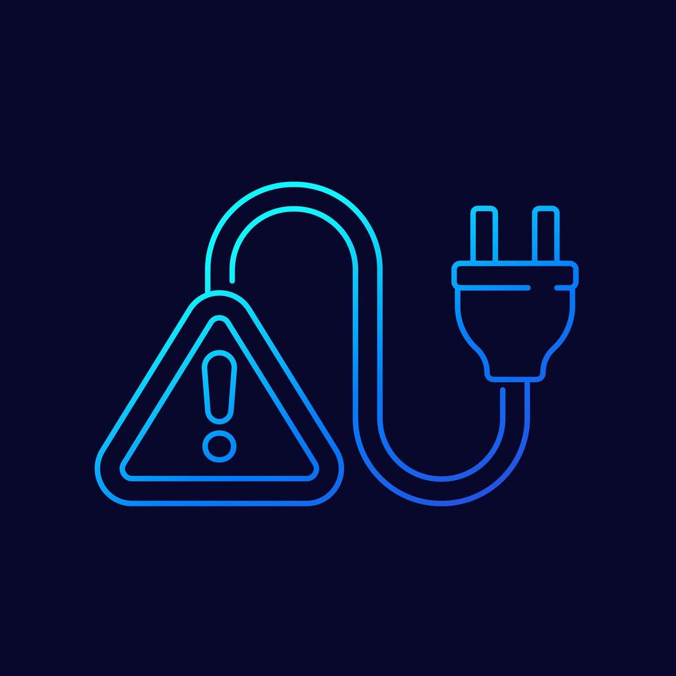 Electric plug and warning alert line icon vector