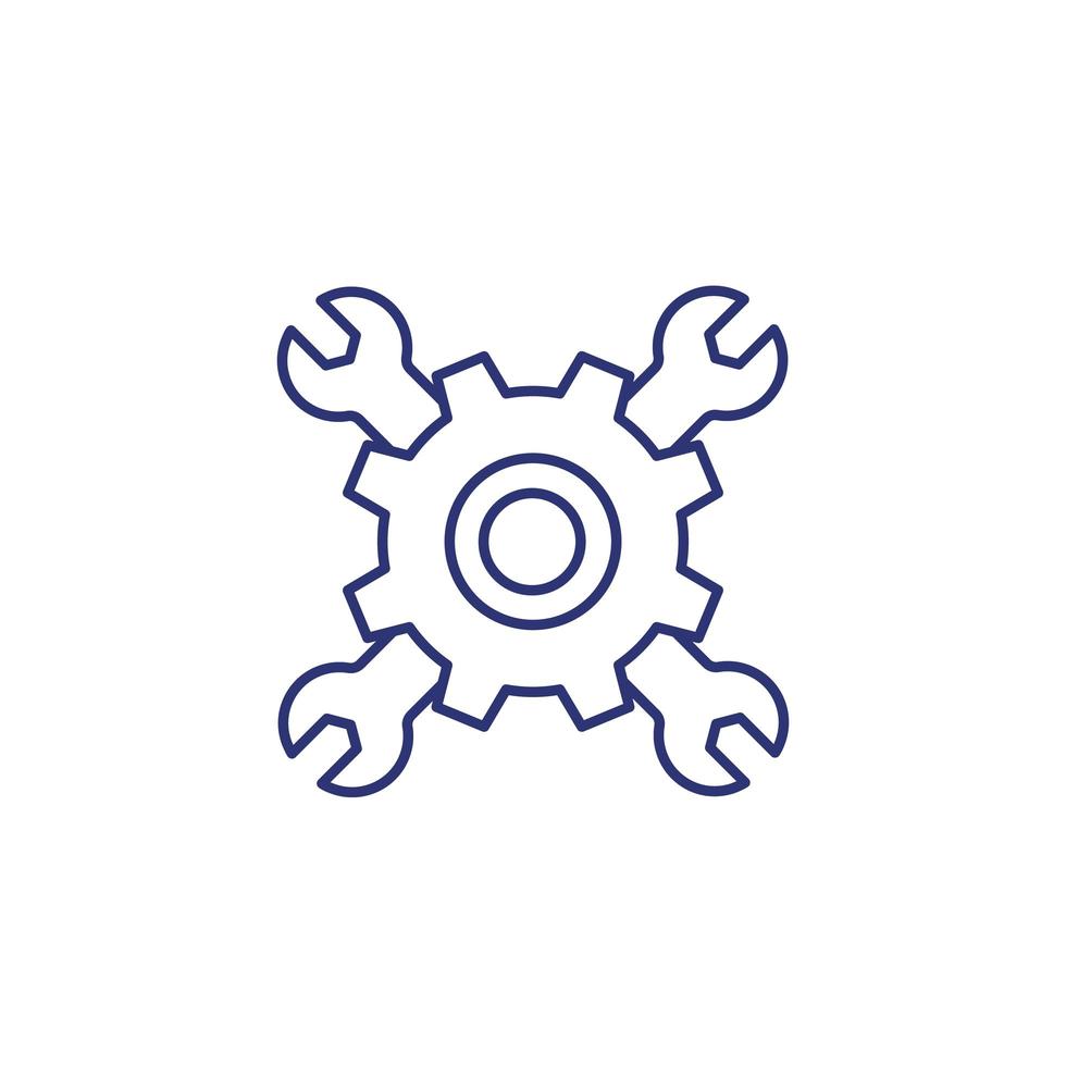 Gear and wrenches line icon vector
