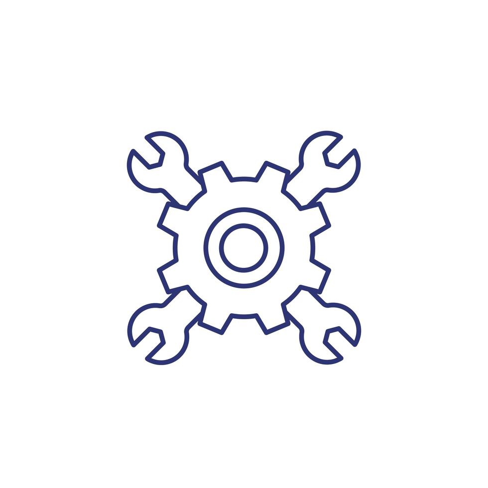 Gear and wrenches line icon vector