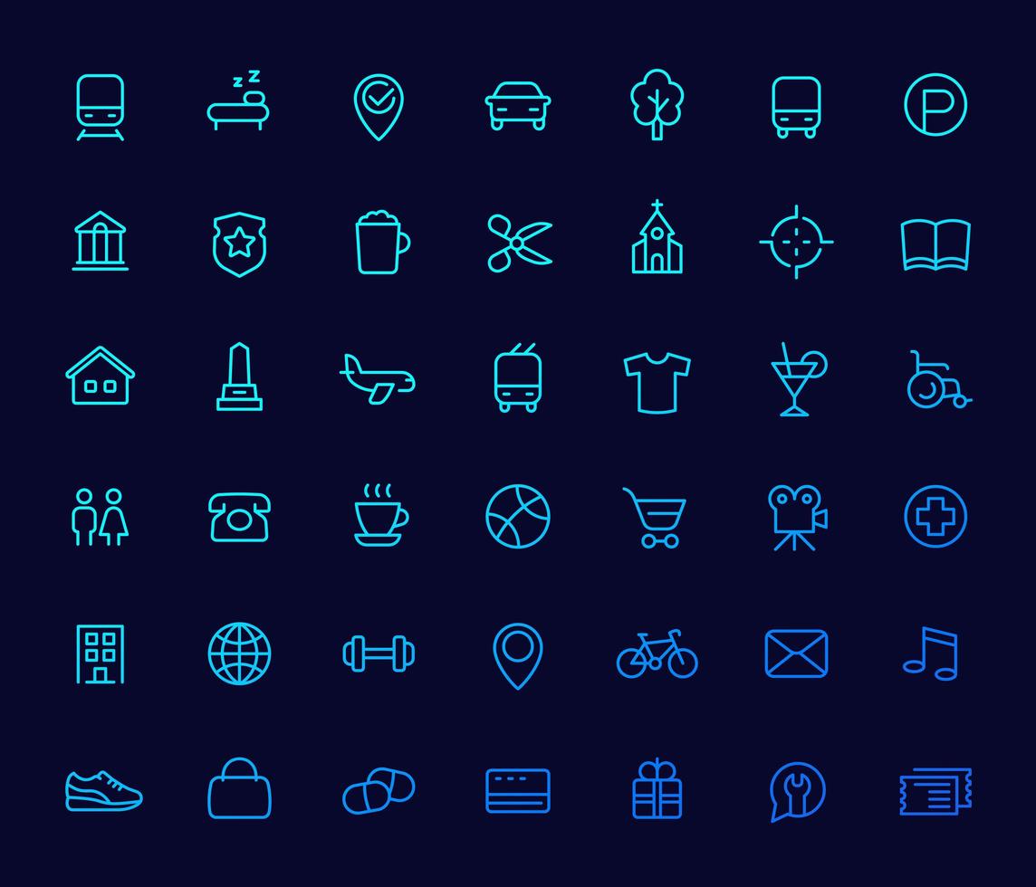 Line icons set for maps, navigation apps vector