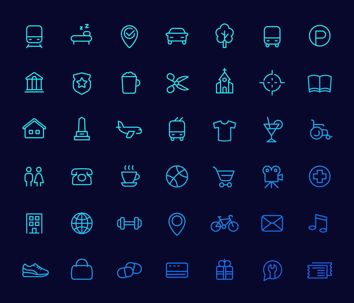 Line icons set for maps, navigation apps vector