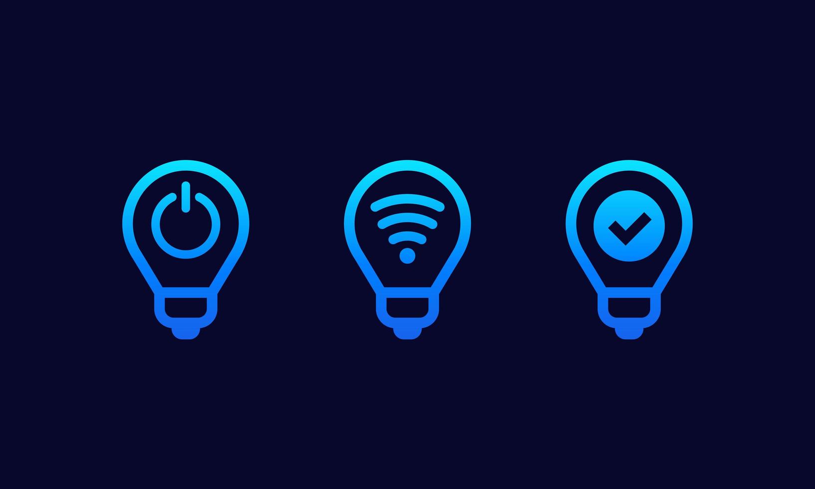 Smart led light bulbs icons set vector