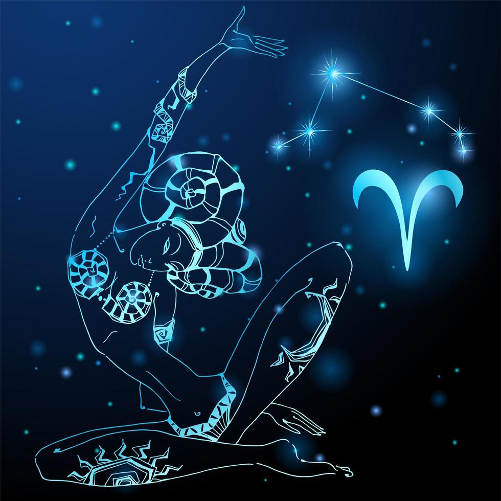 Zodiac sign Aries in the image of a beautiful mystical girl. vector