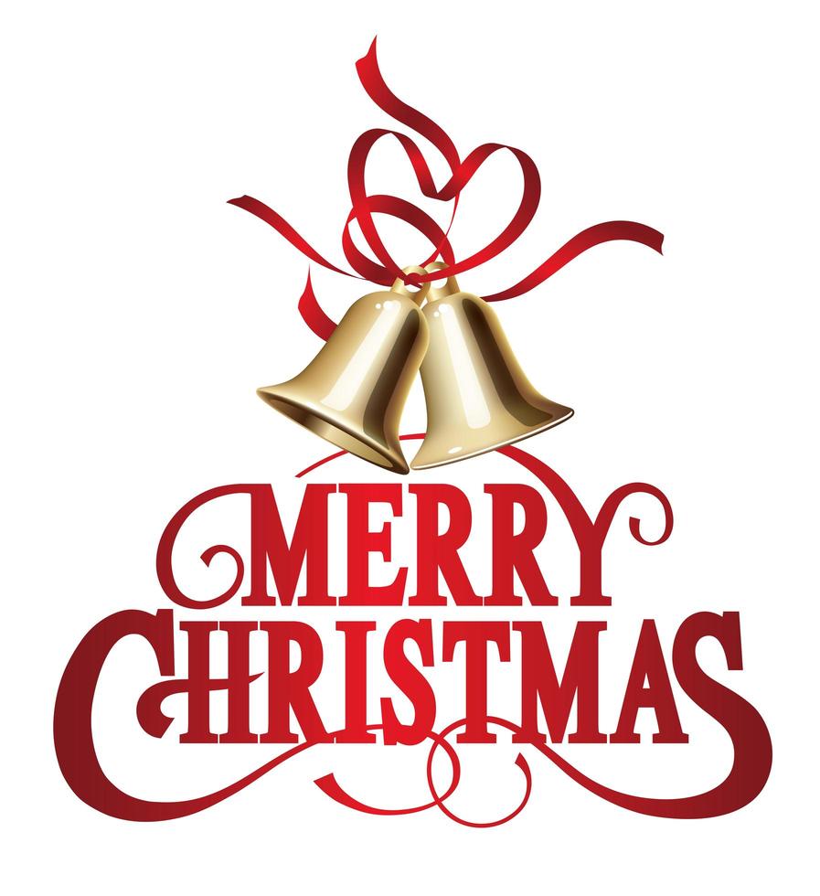 Merry Christmas Decorative Lettering With Swash And Christmas Bells vector