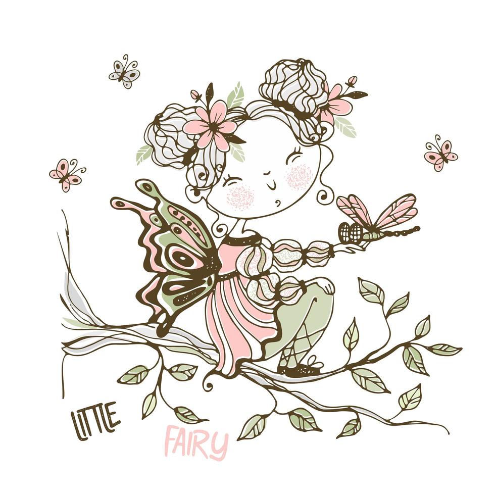 A cute little fairy with a dragonfly vector