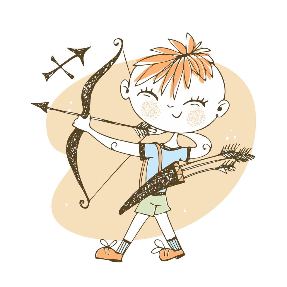 Children's zodiac. Sagittarius sign. Boy with a bow vector