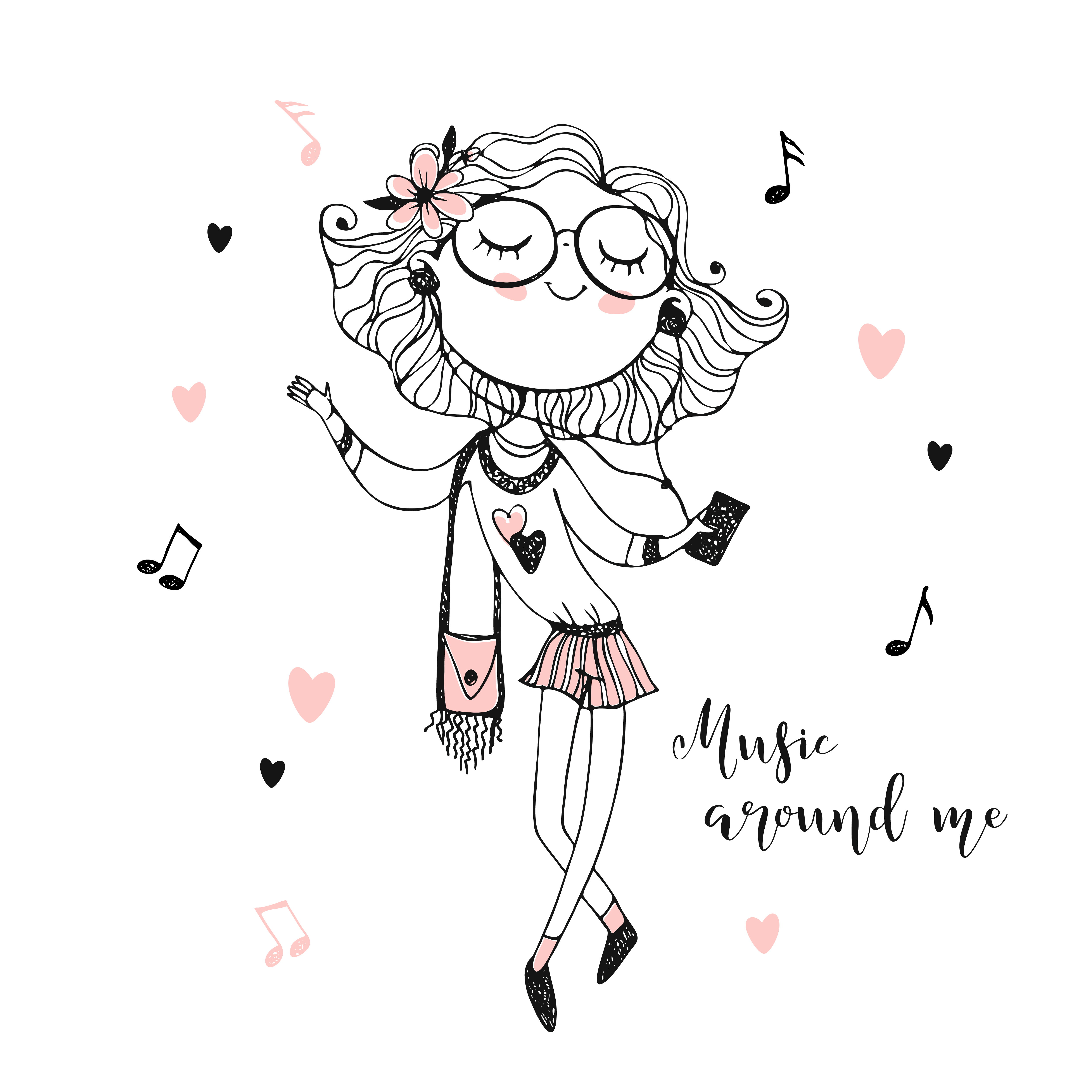 Fashionable cute teen girl listening to music 1631834 Vector Art at ...