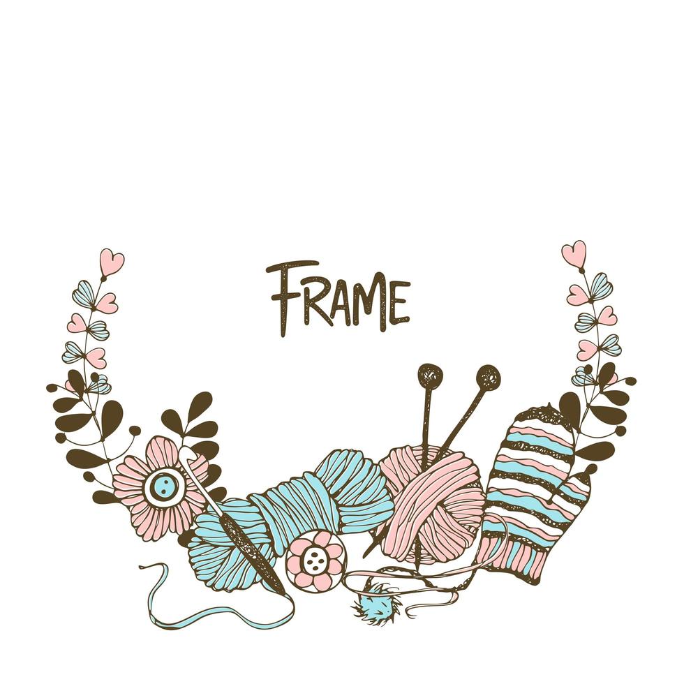 Frame wreath on the theme of knitting vector