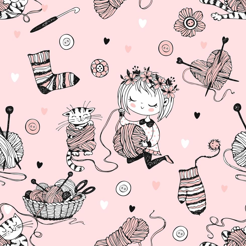 Seamless pattern on the theme of knitting vector