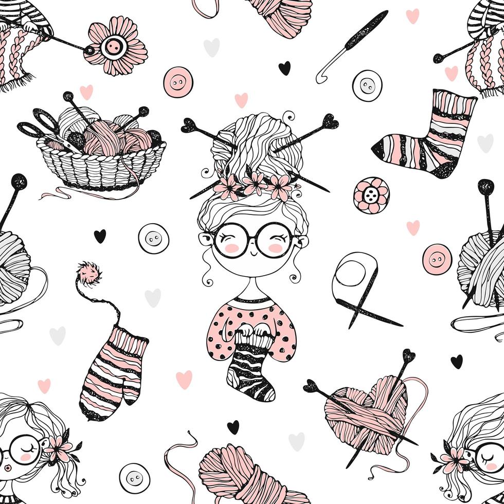 Seamless pattern on the theme of knitting vector