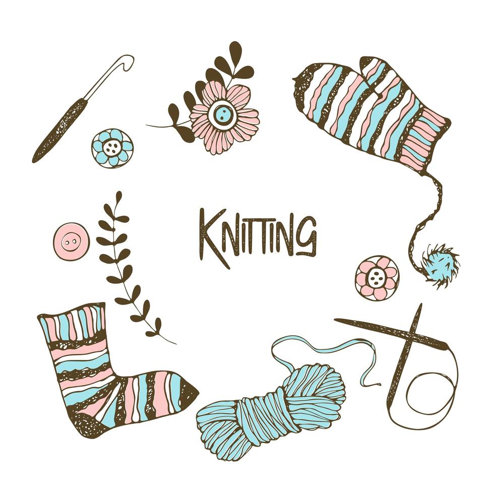A set of elements on the theme of knitting. vector