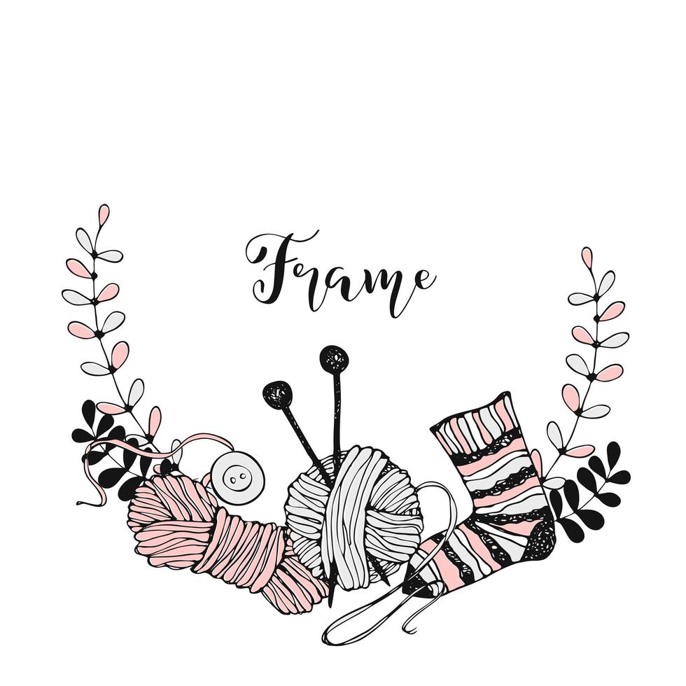 Frame wreath on the theme of knitting vector