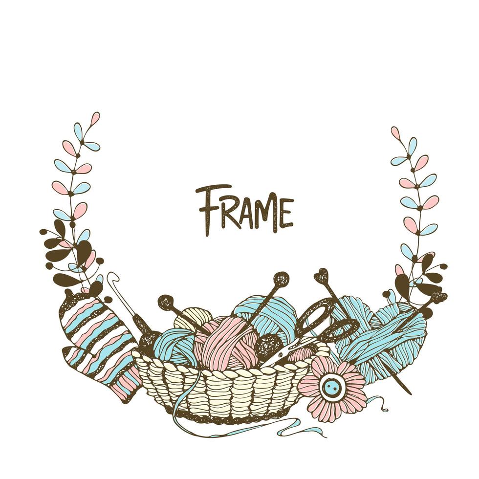 A wreath frame on the theme of knitting vector