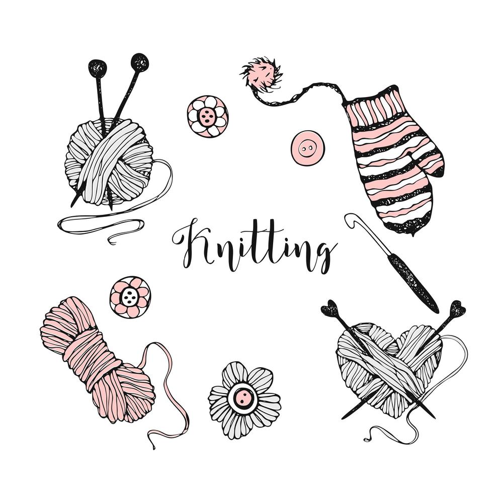 A set of elements on the theme of knitting. vector