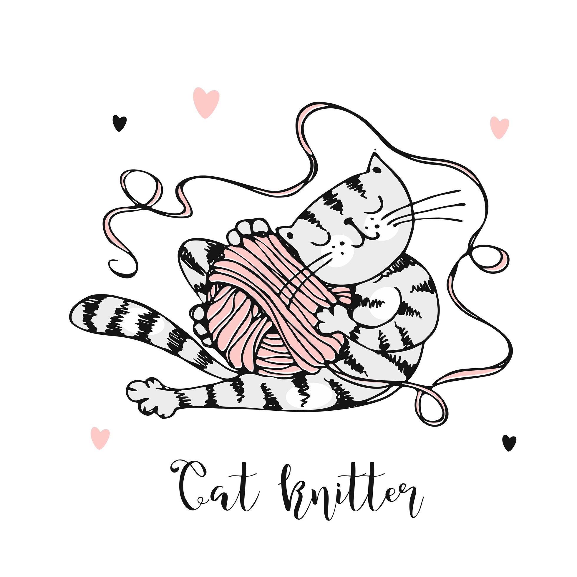 Cute kitten playing with a ball of yarn. 1631883 Vector Art at Vecteezy