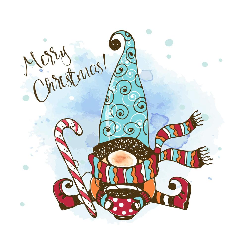 Christmas card with a cute Nordic gnome vector