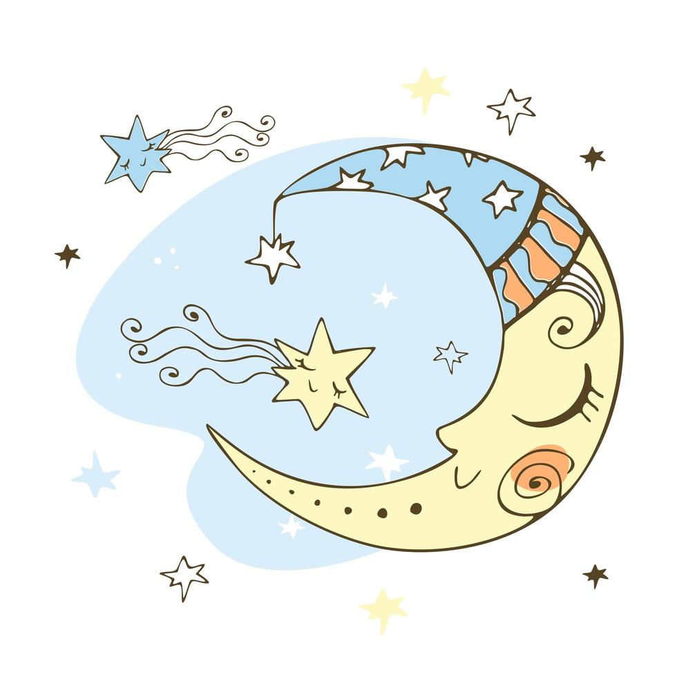 linda luna en estilo doodle para tema infantil. vector