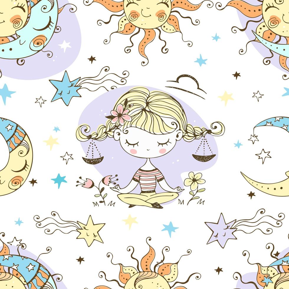 Sun moon Libra children's fun pattern. vector