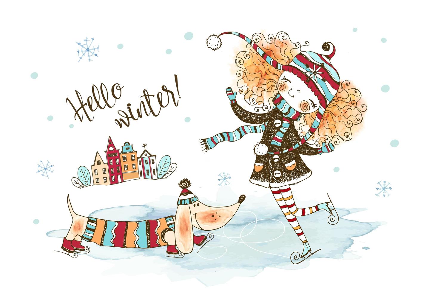 A cute girl in a knitted hat skating vector