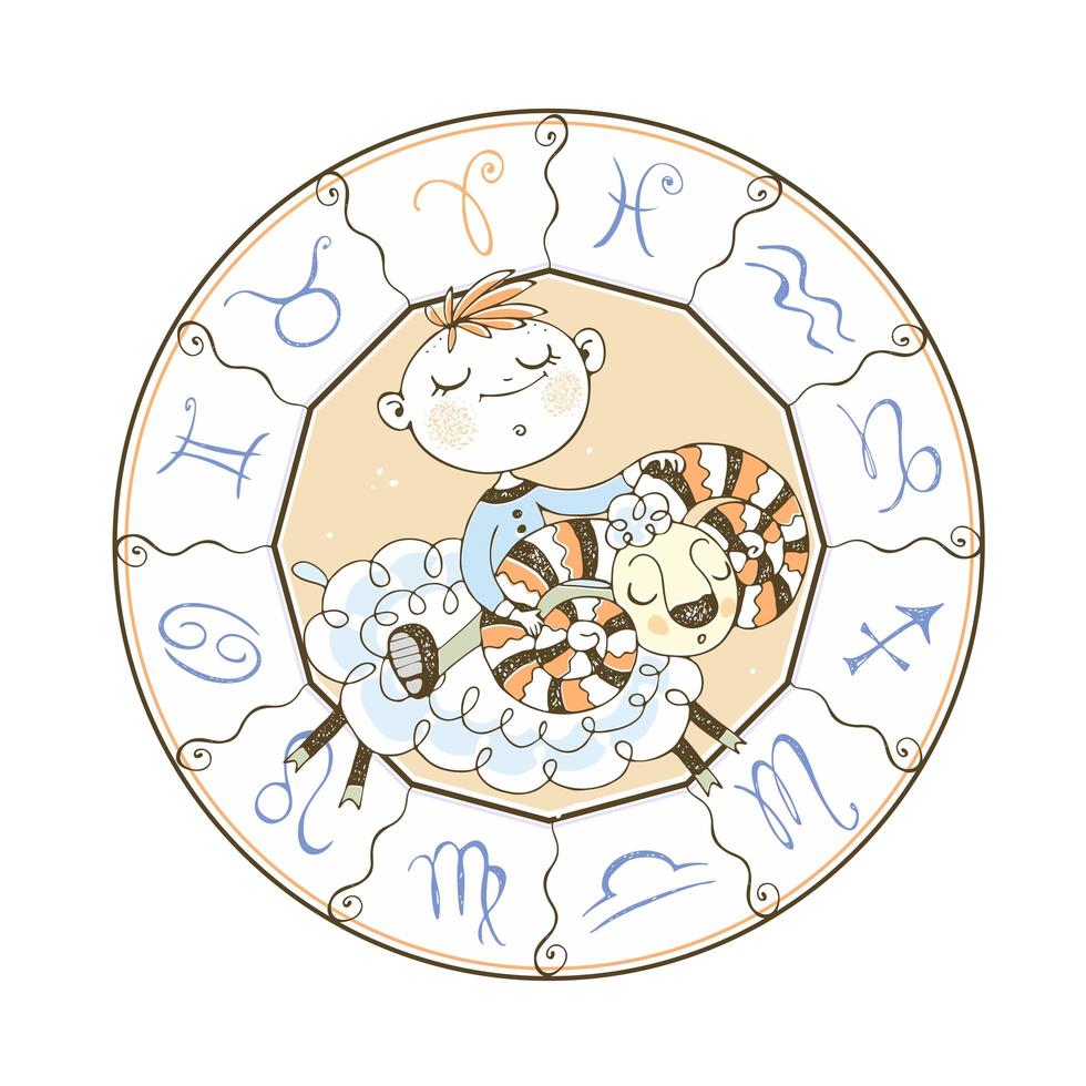 Aries zodiac sign of a boy and ram vector
