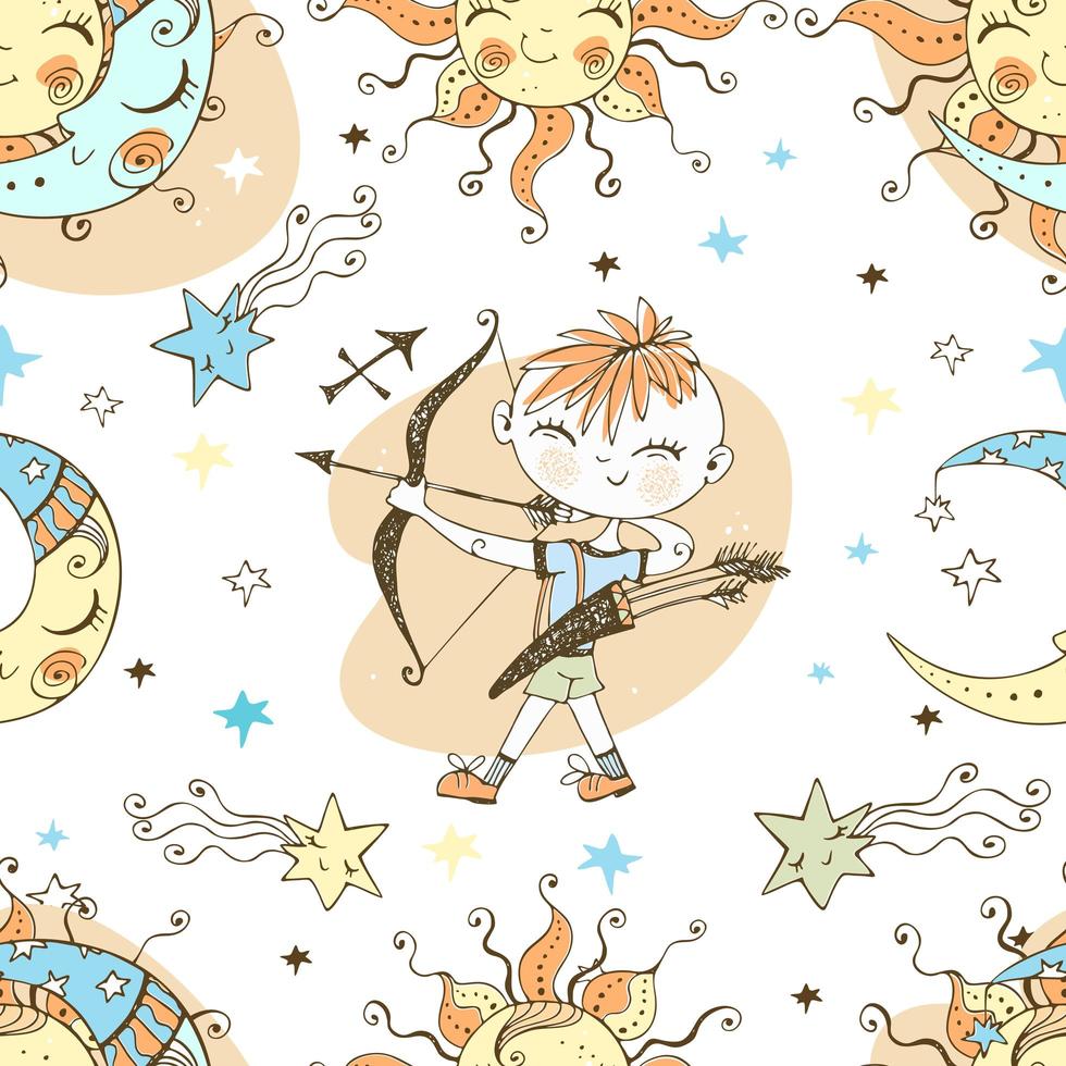 A fun seamless pattern for kids. Zodiac Sagittarius. vector