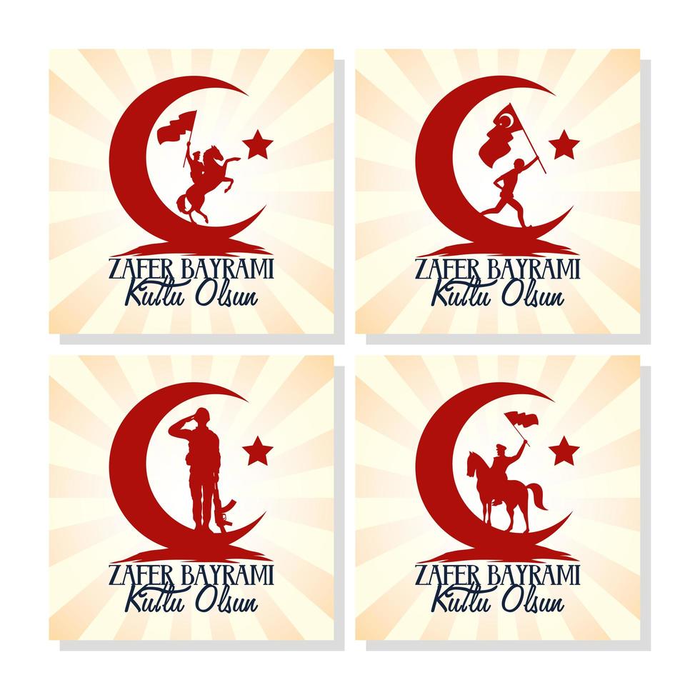 Zafer Bayrami celebration card set vector